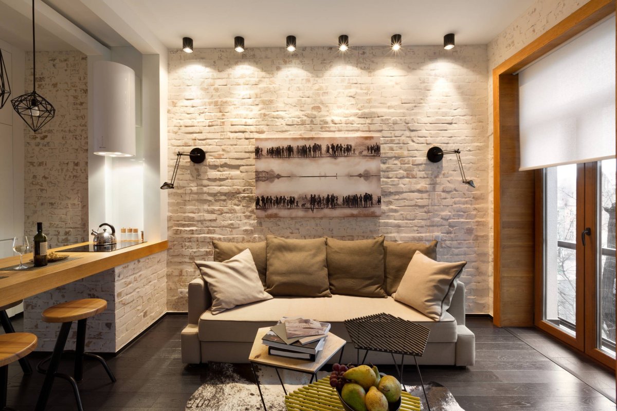 Гостиная в стиле лофт 18 кв