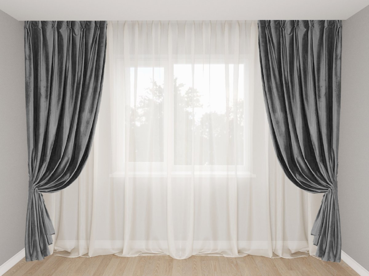 Серые шторы и тюль