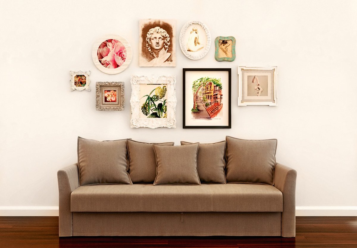 Шпалерная развеска картин в интерьере