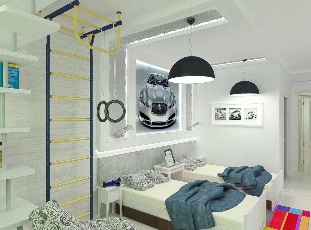 Детская для двоих мальчишек разного возраста в серых тонах