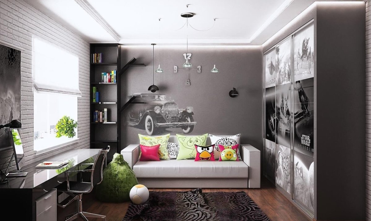 Спальня подростка в серых тонах