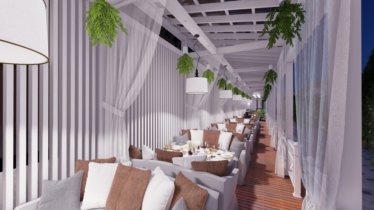 Летние кафе с белыми полосками