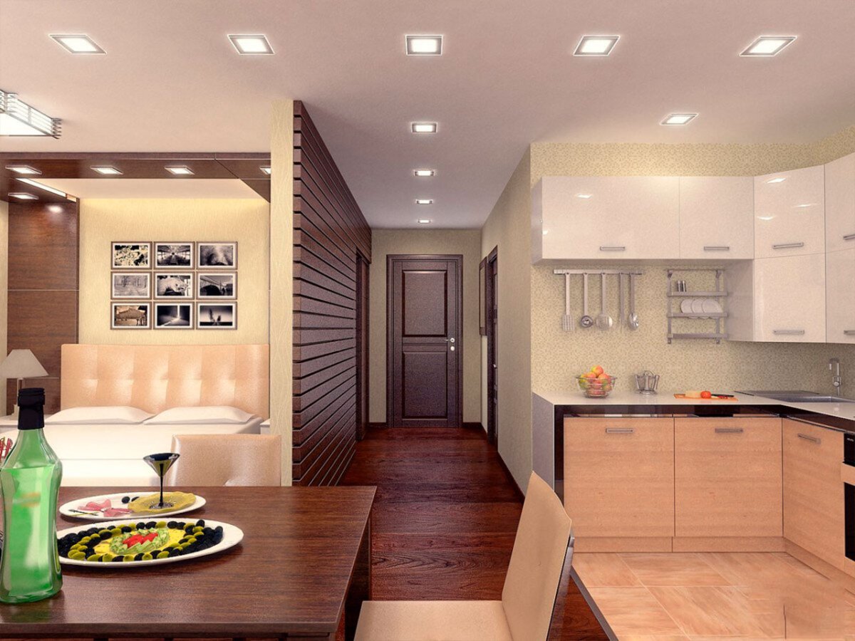 Потолки в студии с кухней