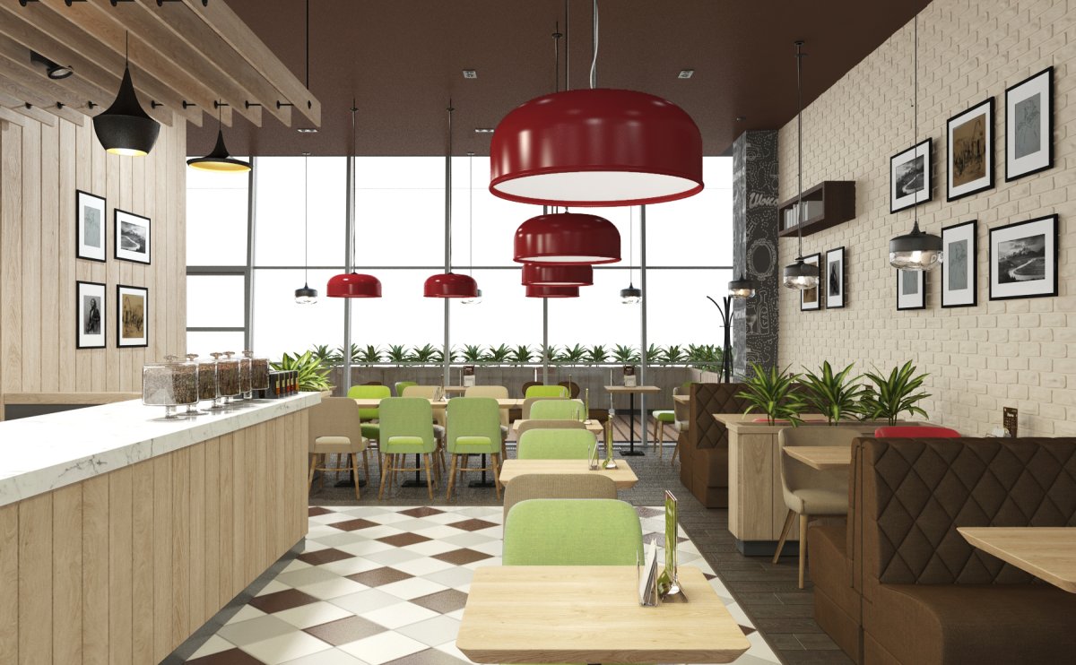 Интерьер кафе в эко стиле