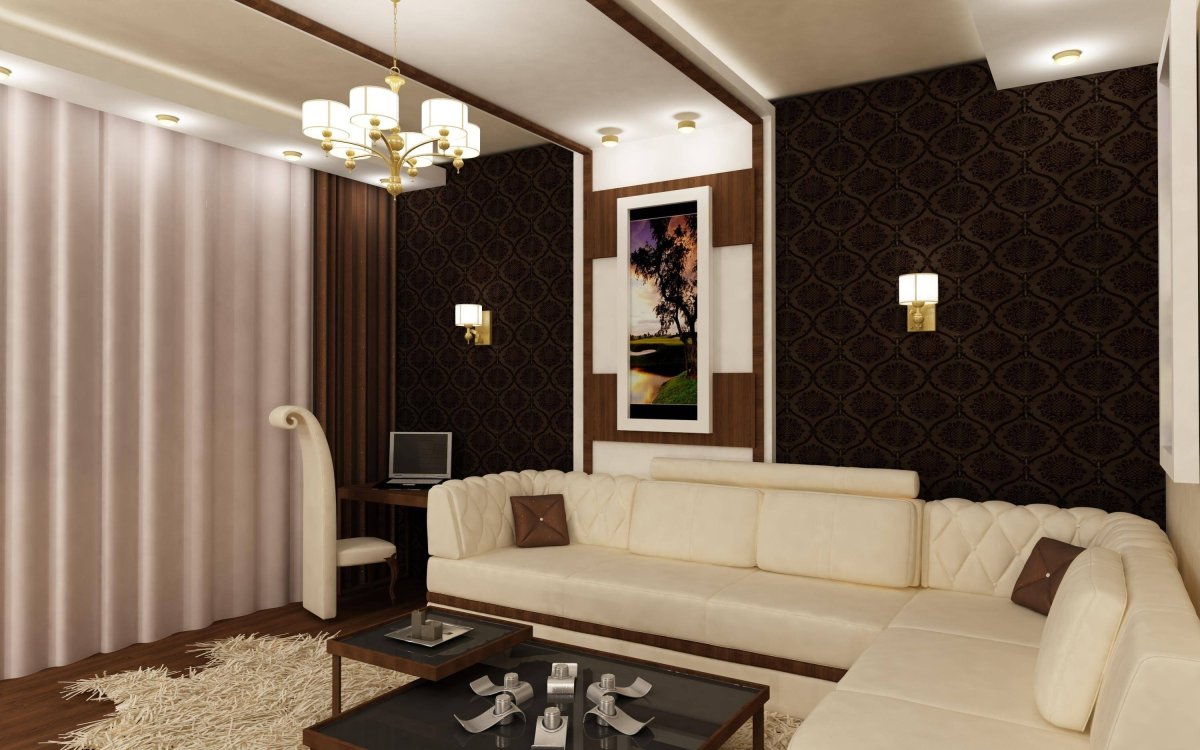 Зеленый диван в темном интерьере