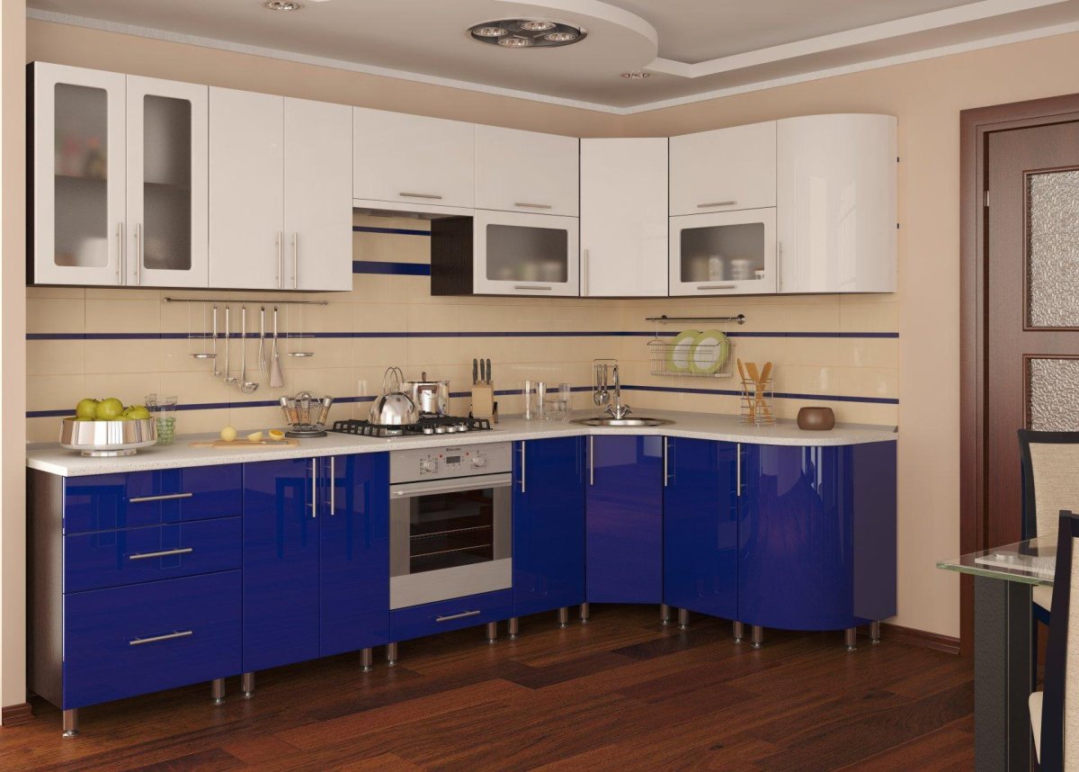 Кухонный гарнитур угловой синий