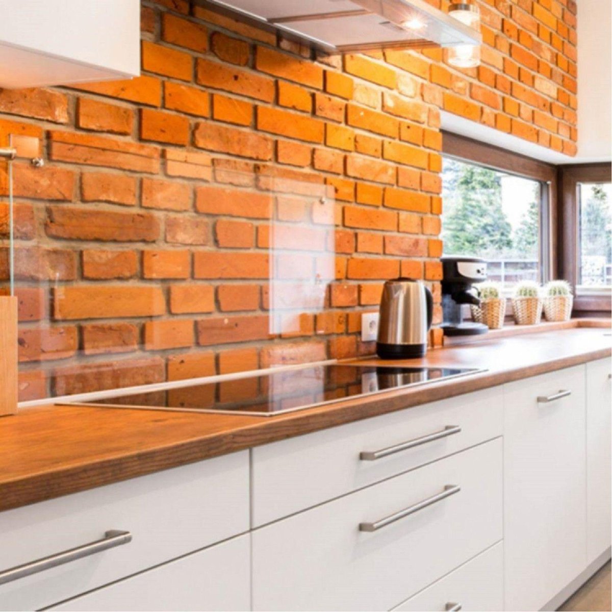 Кухня лофт с красным кирпичом