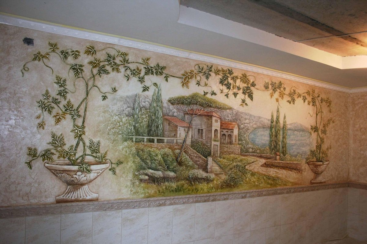 Роспись стен на кухне фото