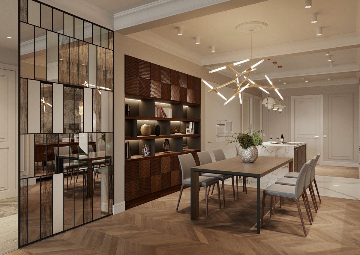 Современные перегородки между кухней и гостиной