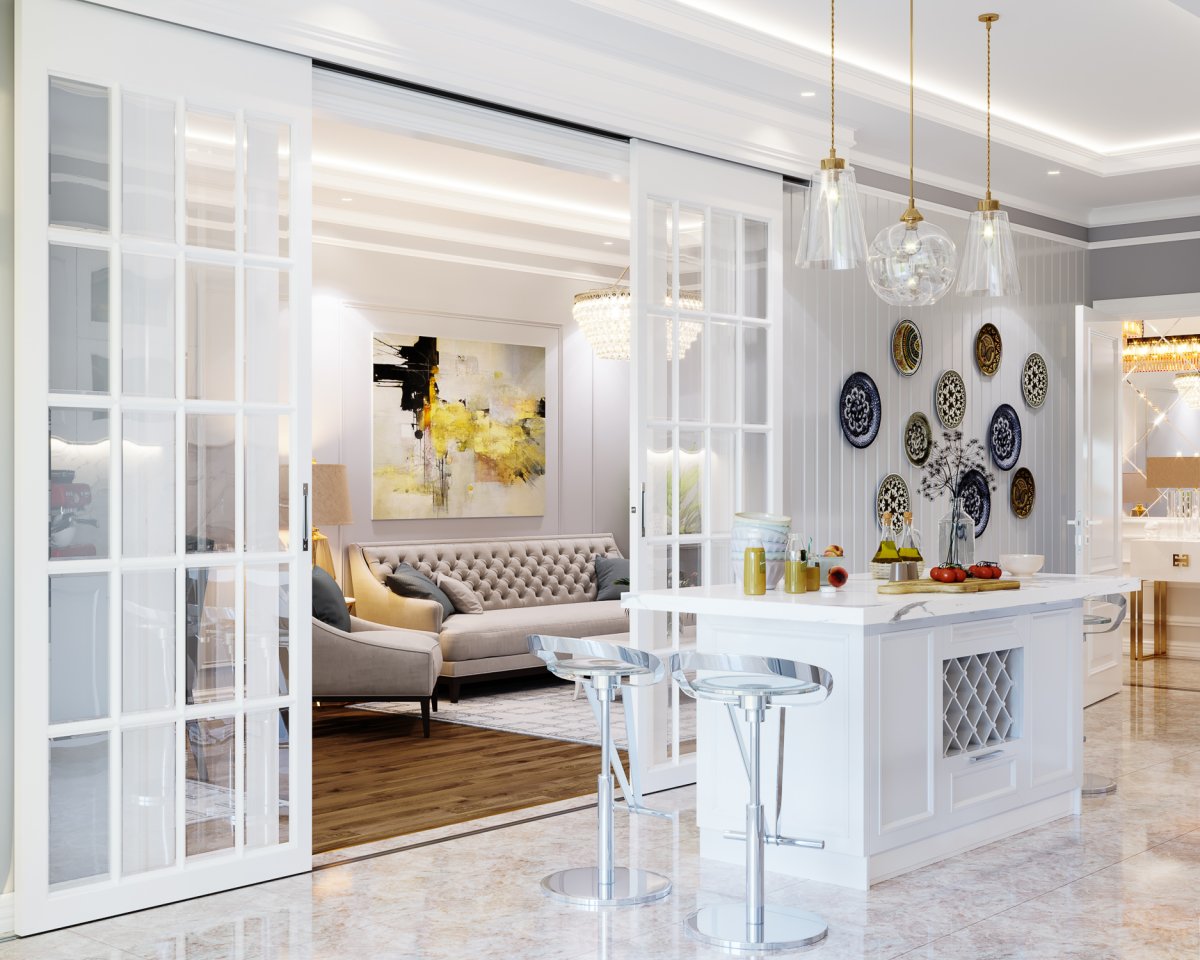 Перегородки в кухне гостиной в современном стиле