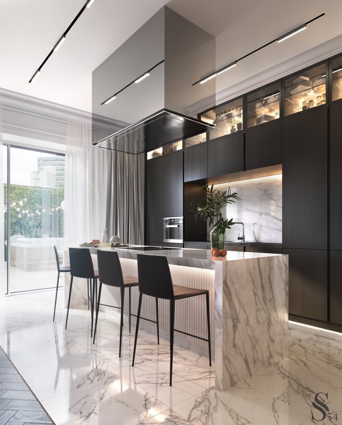 Маленькая стильная кухня гостиная