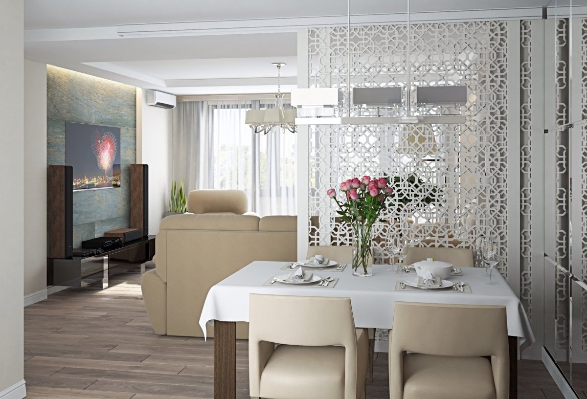 Декоративная перегородка для зонирования кухни и гостиной