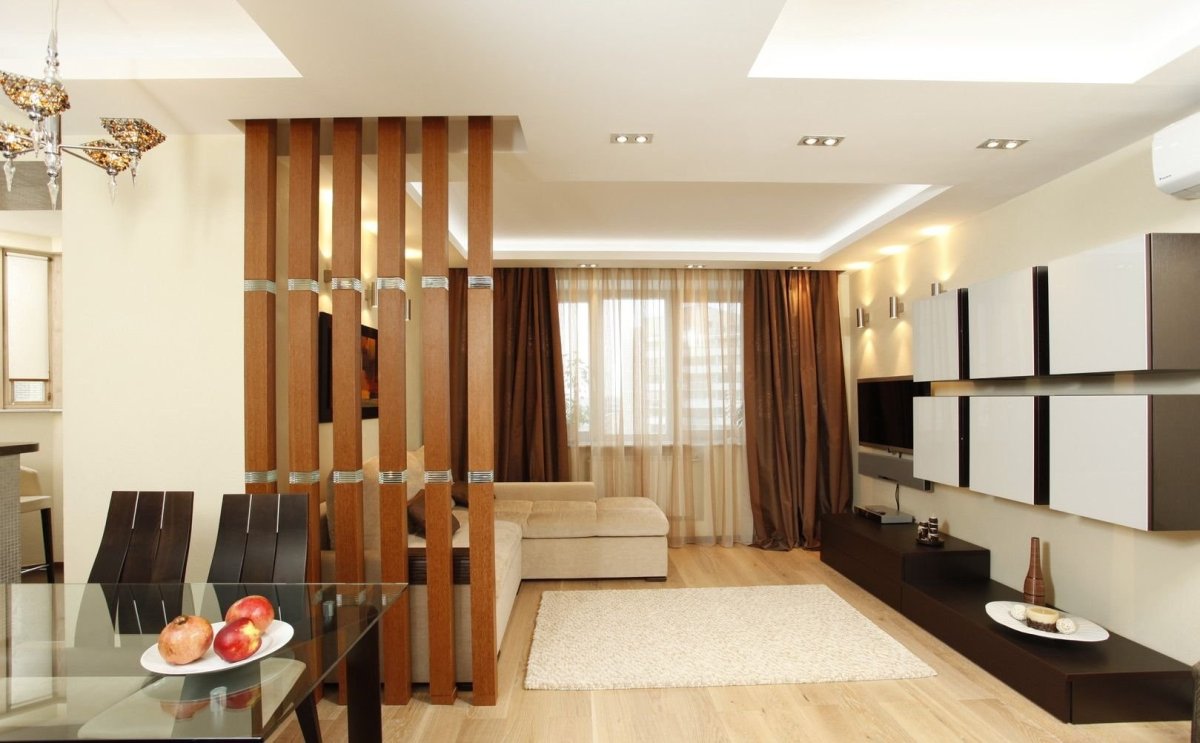 Зонирование кухни и гостиной