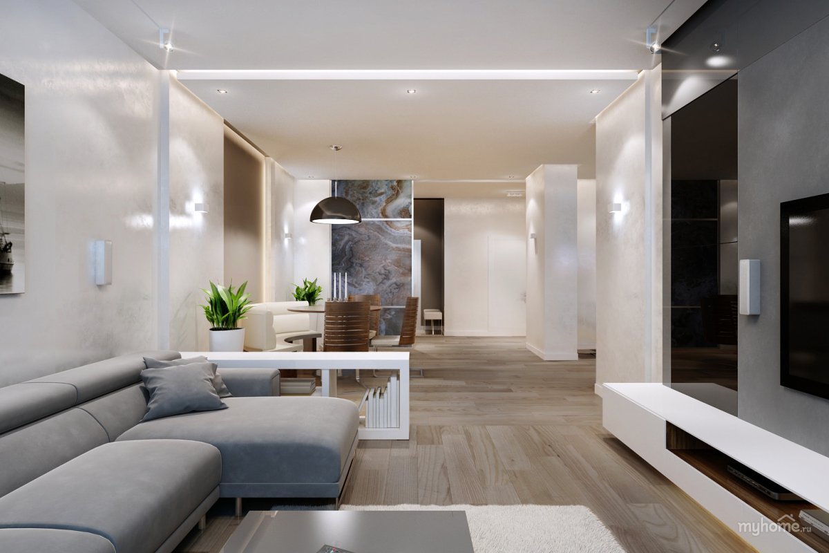 Гостиная со светлыми полами