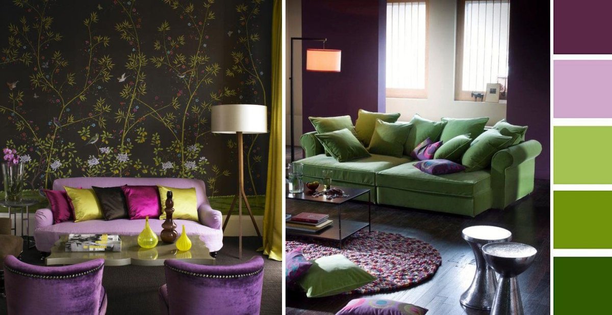 Спальня в зелено сиреневых тонах