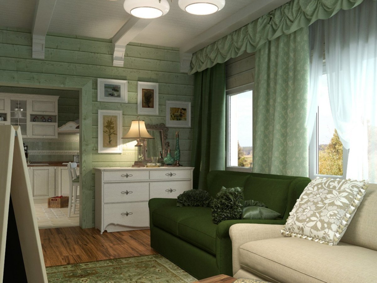 Камин в гостиной в деревенском стиле