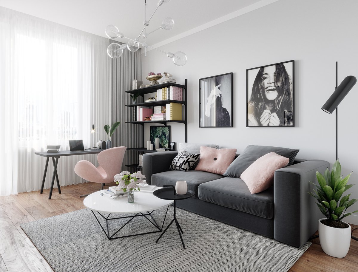 Гостиная в серых тонах хрущевка