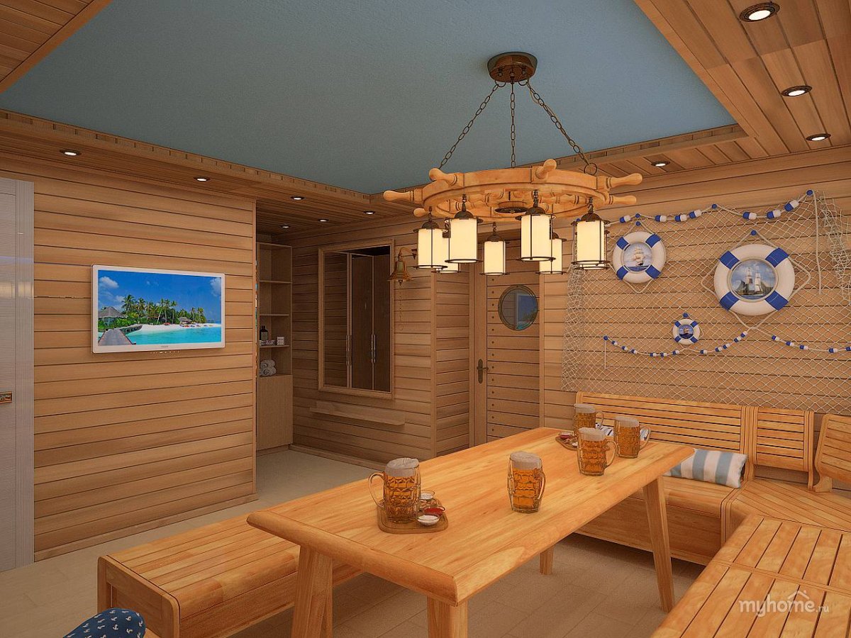 Предбанник в бане вместе с верандой