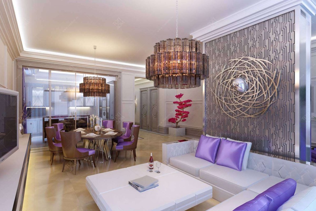 Гостиная с фиолетовыми акцентами