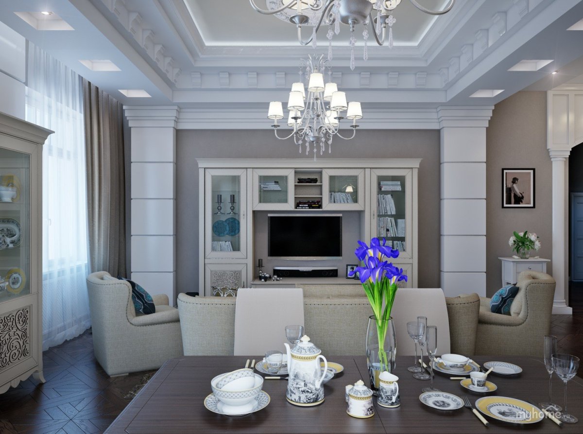 Кухня-гостиная Неоклассика 20 кв метров
