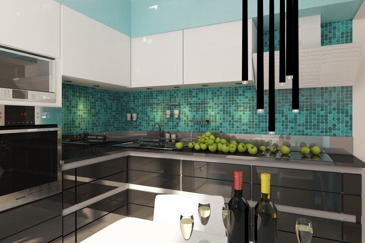 Бирюзовый кухонный фартук