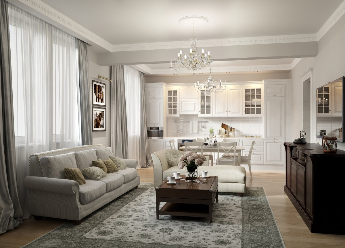 Кухня гостиная Неоклассика 12м2