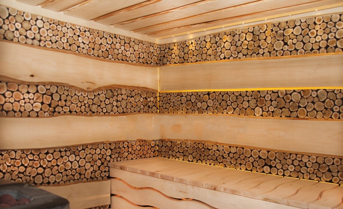 Отделка спилами дерева