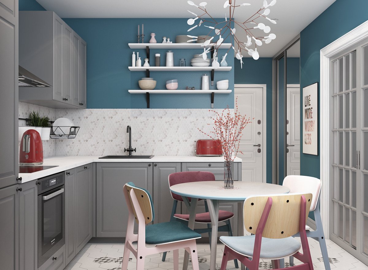 Кухня гостиная в серых тонах в современном стиле