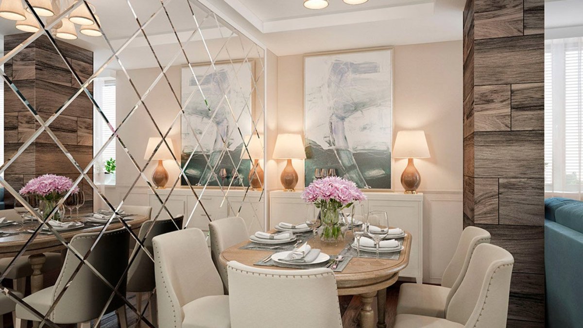 Зеркальная плитка на кухне