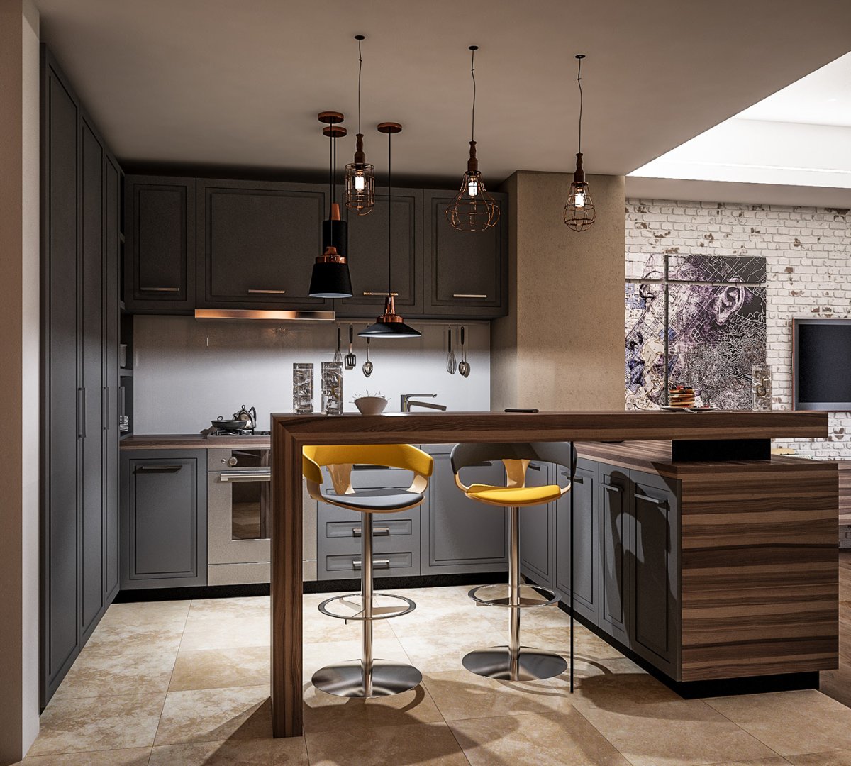 Кухня с выступом в стене