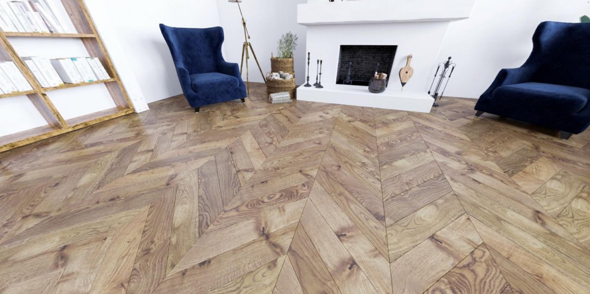 Паркет елочка французская ёлка дуб Эшли (Brushed) 46887