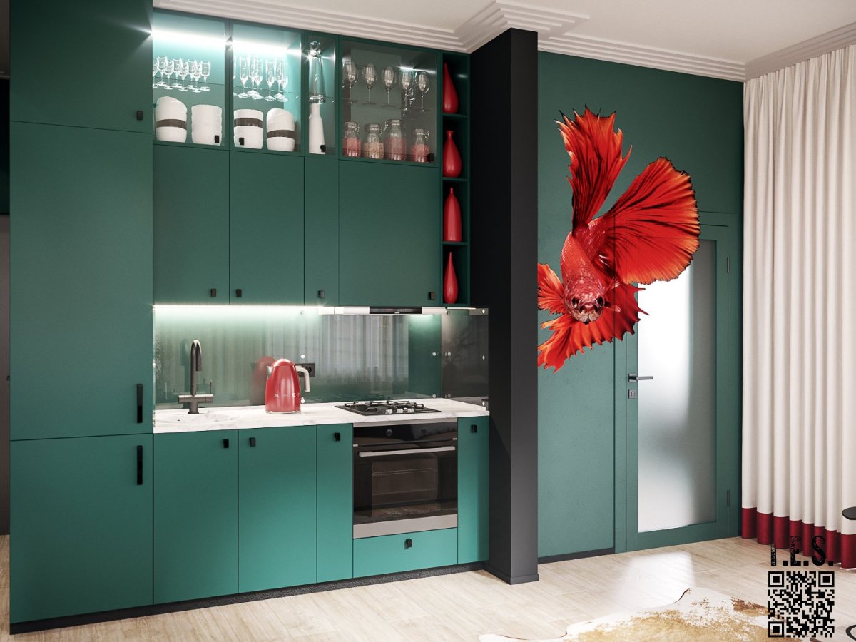 Темно зеленая кухня