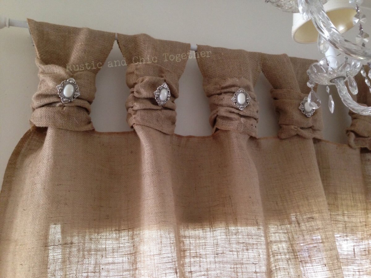 Шторы на кухню из льна и Мешковины интересные идеи