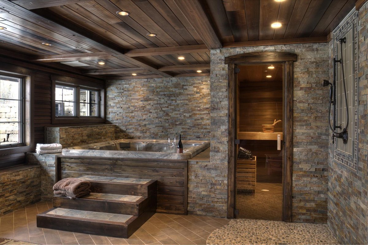 Отделка бани камнем