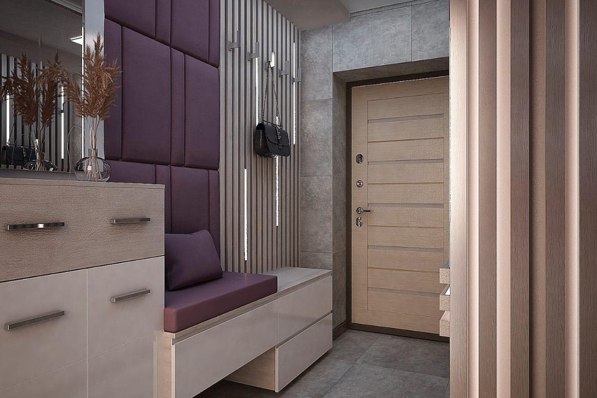 Спальня с рейками на стене