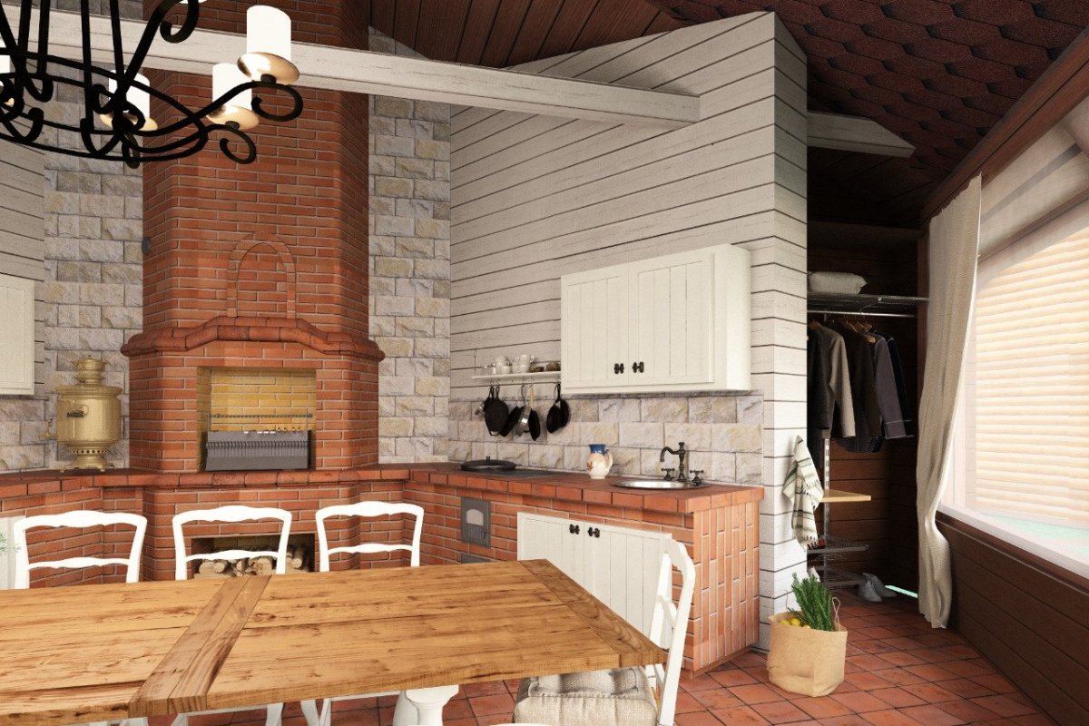 Отделка летней кухни внутри помещения