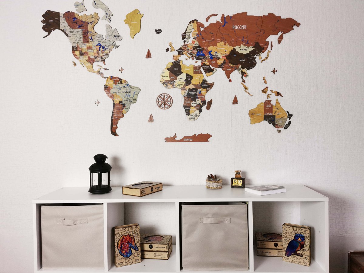 Карта мира на стену дерево большая купить