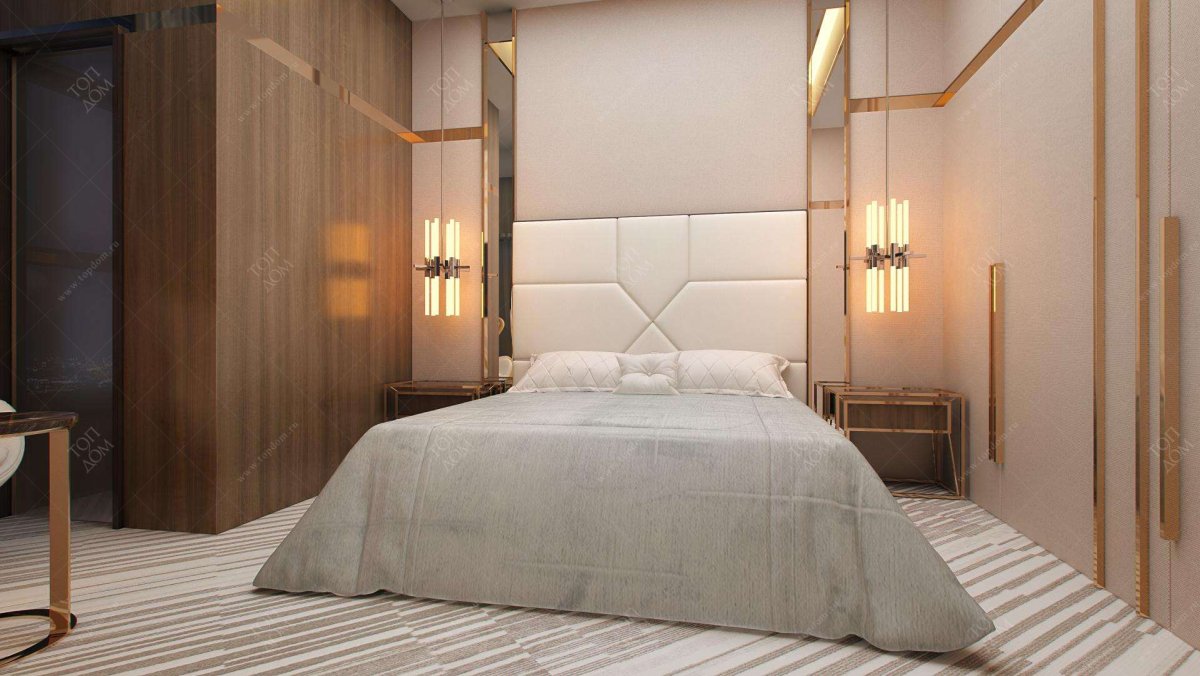 Деревянные панели в узкой спальне