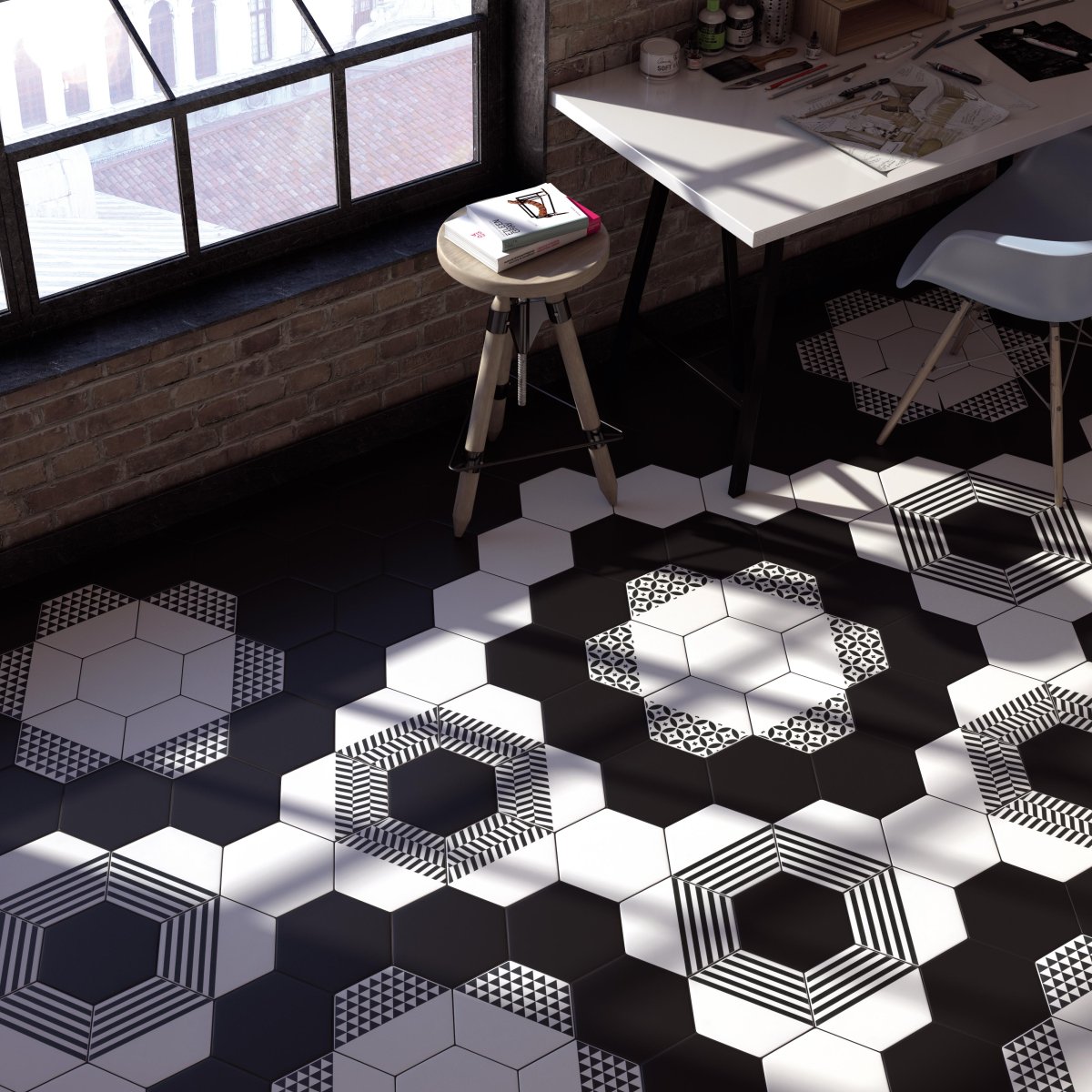 Calacatta полированная мозаика Гексагон 267х308 bmb8561м1