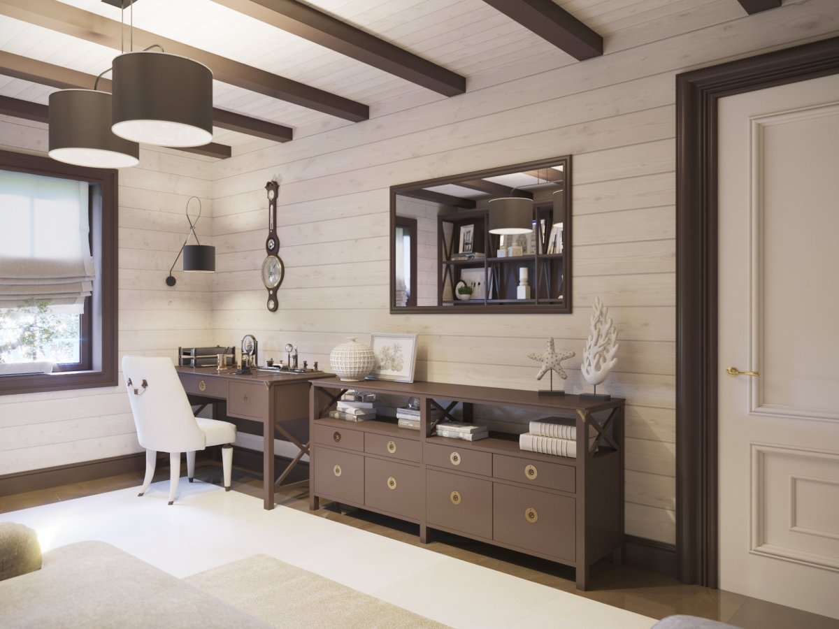 Дом из клееного бруса кухня гостиная интерьер