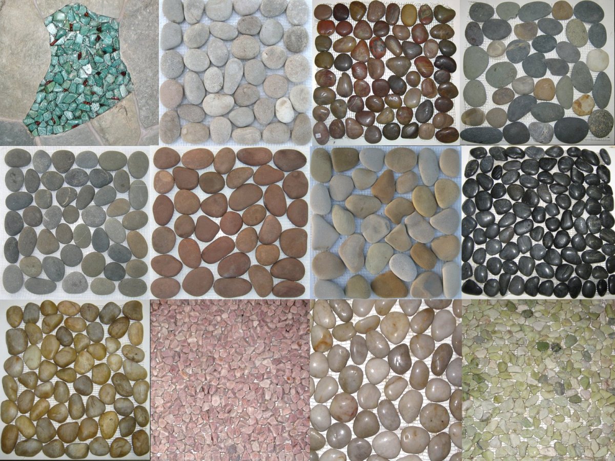 Плитка из гальки на сетке