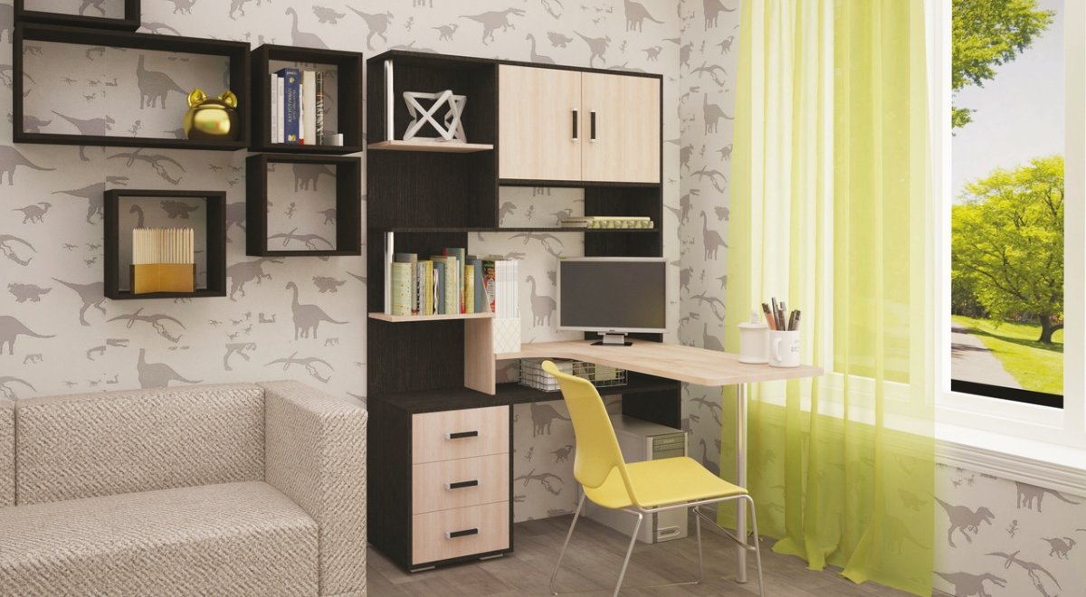 Угловой шкаф со столом у окна