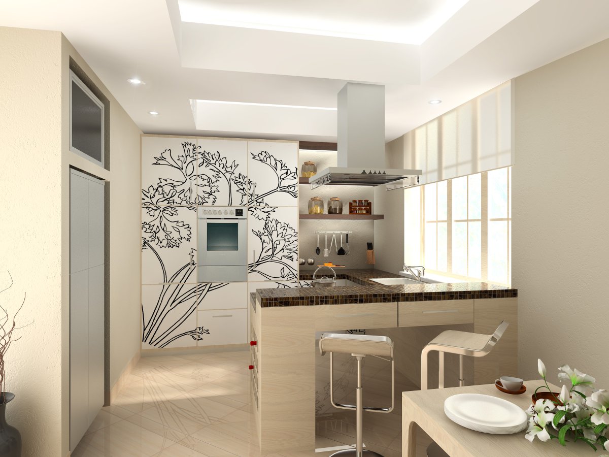 Кухня в кремовых тонах