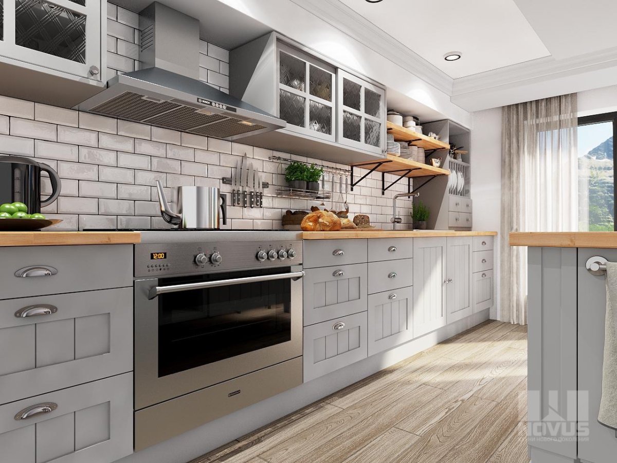 Линейная кухня в скандинавском стиле