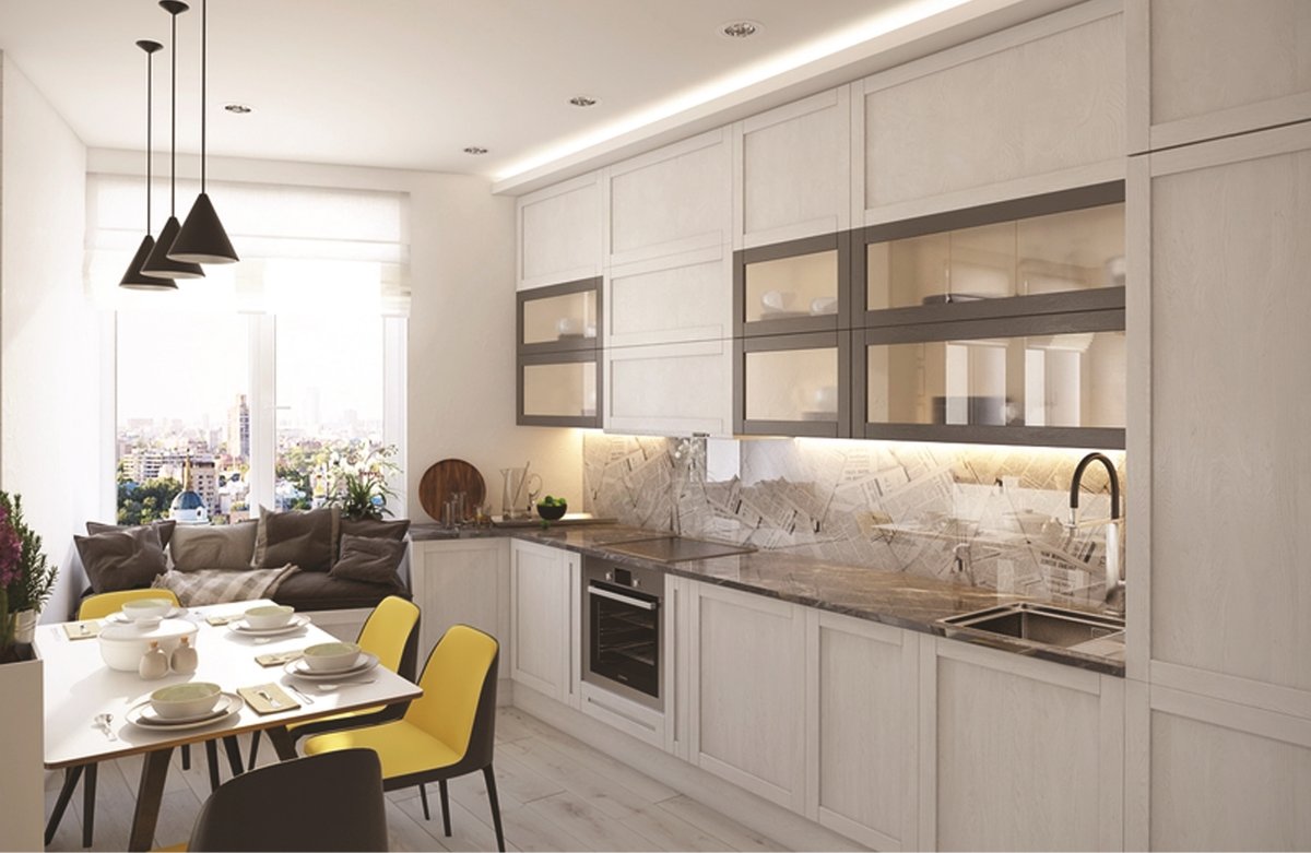 Кухни Неоклассика с антресолями