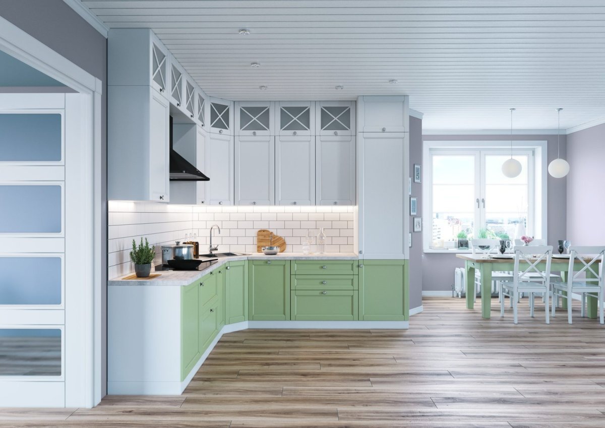 Кухня в скандинавском стиле светло зеленая