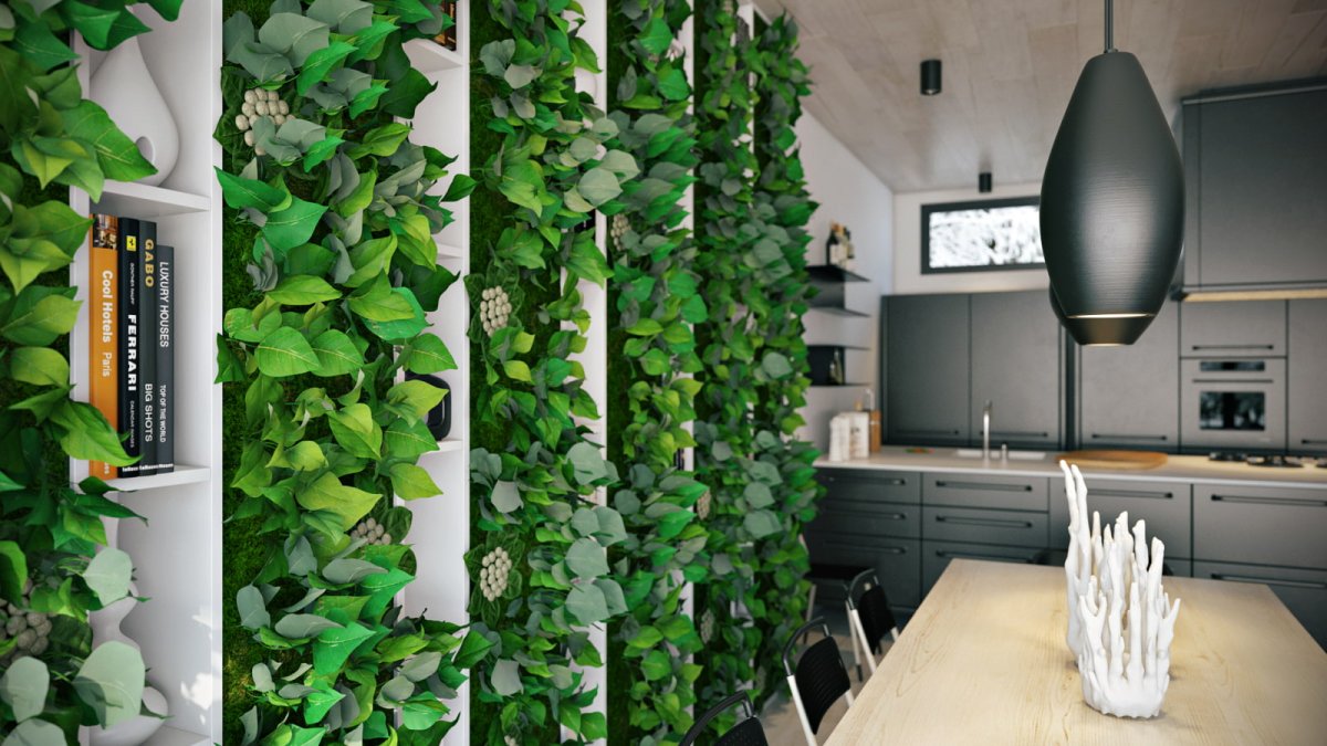 Зелёная стена из навесных кашпо