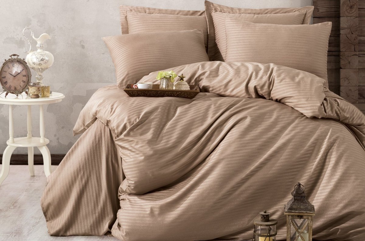Постельное белье страйп сатин капучино