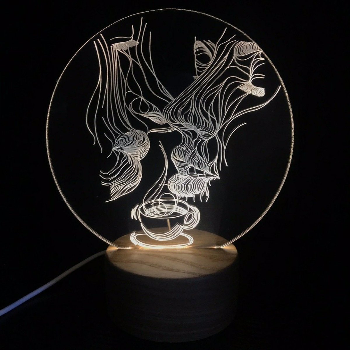 Ночник из оргстекла на деревянной подставке СПБ