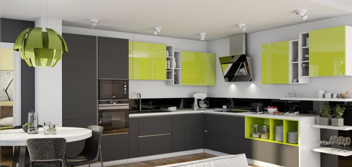 Кухня с зеркальными фасадами